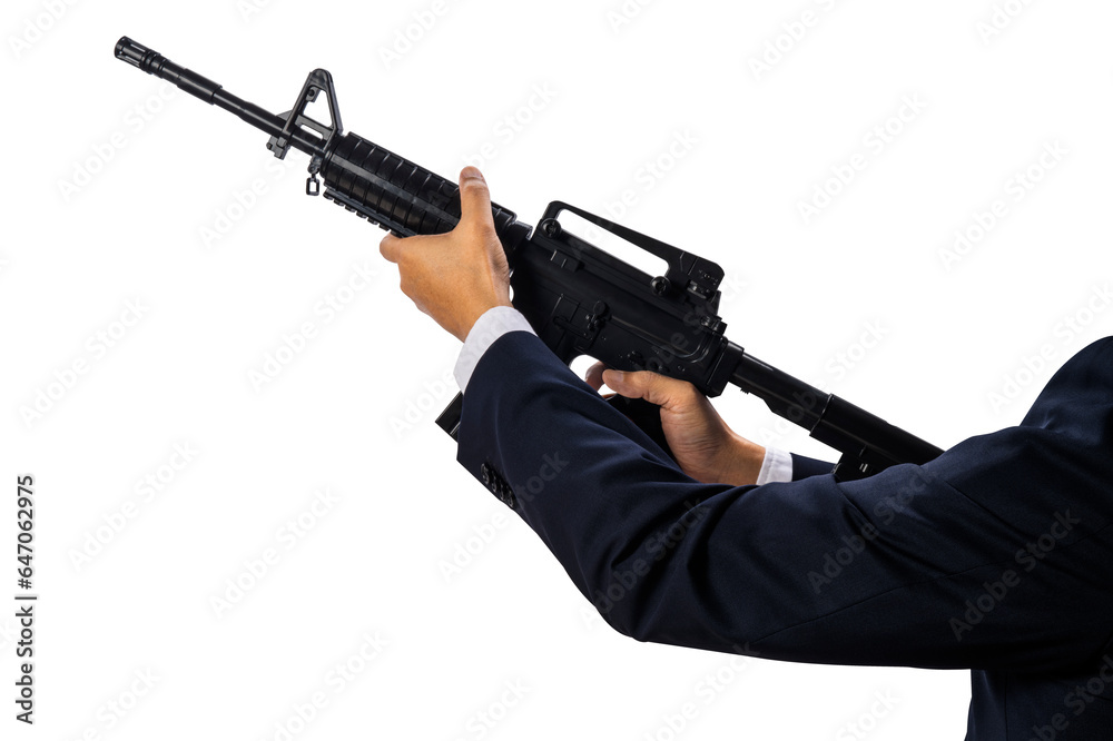 Hand Holding Automatic M 16 Machine Gun isolated on white background, Hand Holding Rifle Gun on White Background With clipping path. Hand Holding Automatic M 16 Machine Gun isolated on white background, Hand Holding Rifle Gun on White Background With clipping path.