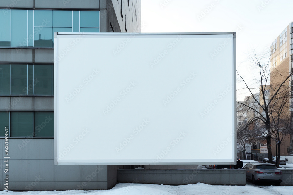 blank white billboard on the street in winter season with copy space blank white billboard on the street in winter season with copy space