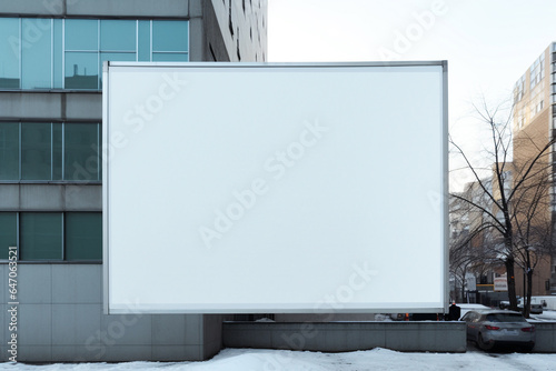 blank white billboard on the street in winter season with copy space
