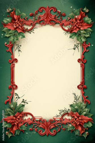 christmas frame with holly and berries