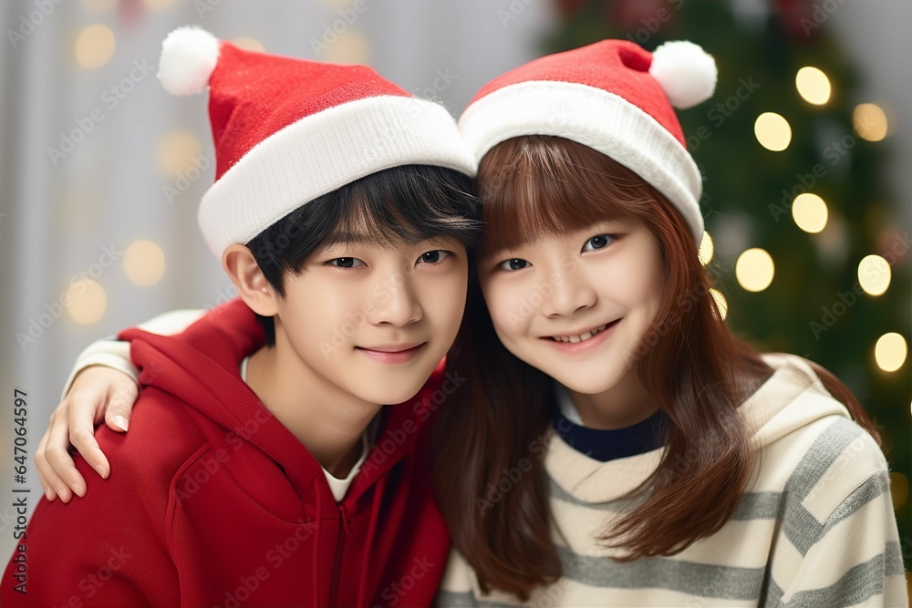 12月のクリスマスを楽しむ日本人の子供たち(アジア人・兄弟・姉妹) 12月のクリスマスを楽しむ日本人の子供たち(アジア人・兄弟・姉妹)