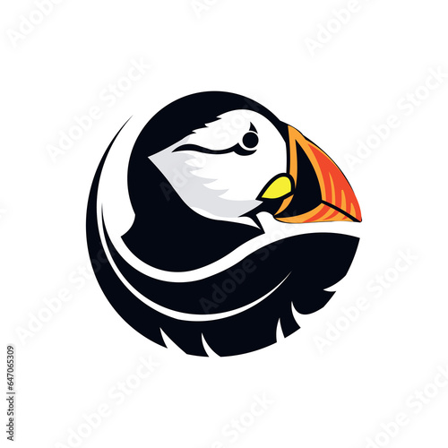puffin bird head with feathers. vector logo
