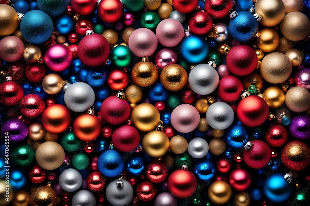 A collage of round Christmas bulbs or balls of various colors. A collage of round Christmas bulbs or balls of various colors.