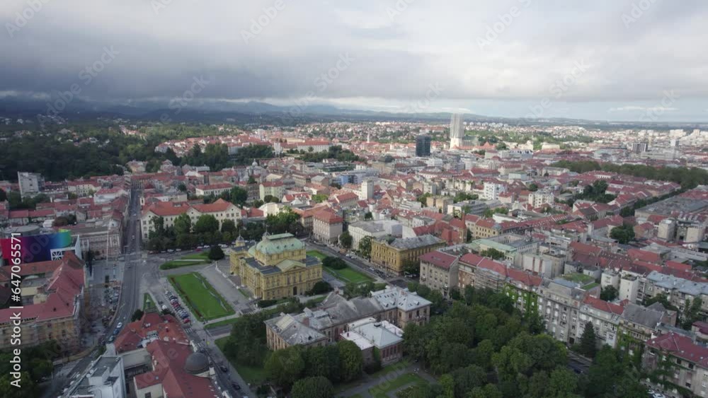 Cinematic, Panoramic aerial view overlooking Croatia Zagreb colourful downtown city landscape Cinematic, Panoramic aerial view overlooking Croatia Zagreb colourful downtown city landscape