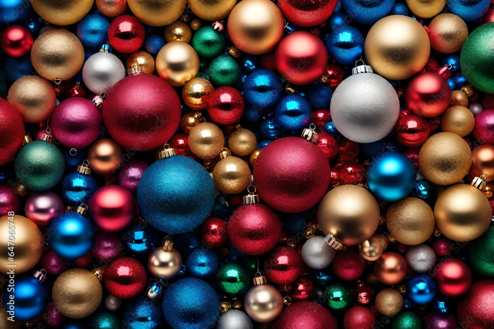 A collage of round Christmas bulbs or balls of various colors. A collage of round Christmas bulbs or balls of various colors.