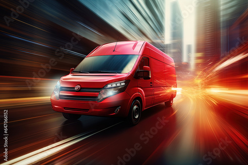 Delivery van on abstract fast motion blur background.
