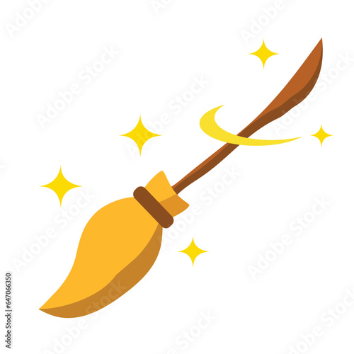 Witch's broom Vector illustration. Witchcraft attribute concept. Halloween decorative element.