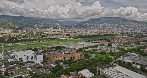 Medellin Colombia Aerial v17 flyover Campo Amor and Santa Fe neighborhoods towards Olaya Herrera Airport capturing San Bernardo cityscape and mountainous views - Shot with Mavic 3 Cine - November 2022 photo