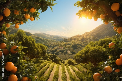 Obraz na płótnie Generative ai of orange grove and lush orange trees