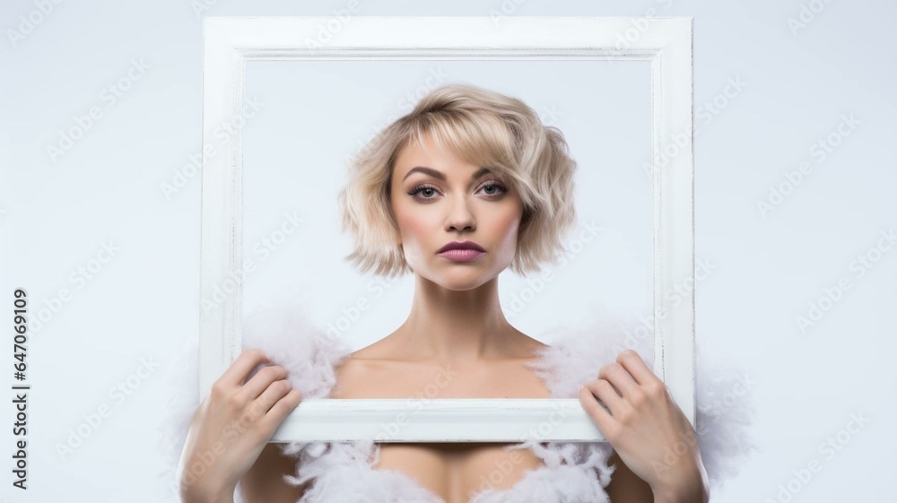 Woman holding a picture frame Woman holding a picture frame