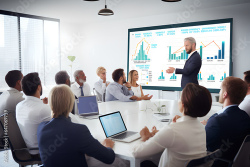 Group of business people meeting to analyze and discuss the situation on the financial report in the meeting room