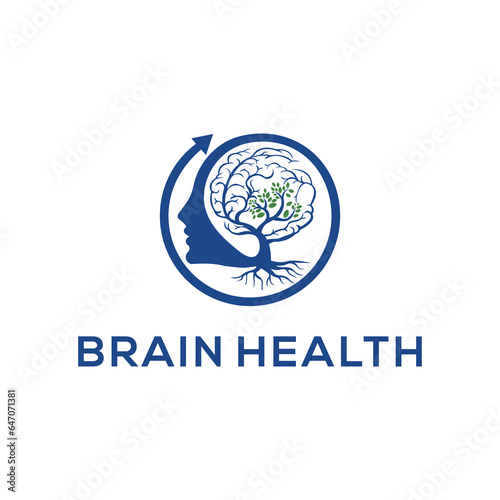 human head.brain shaped tree with leaves. represents brain development, intelligence. vector logo