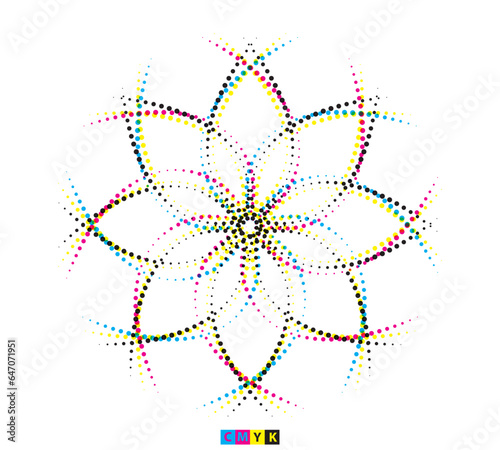 cmyk vector illustration of a flower with a circle and a dot, mandala logo geometric flower daisy flowers vector mandala vector spider on a web