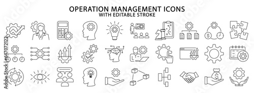 Operation Management icons. Set icon about operation management. Operation management line icons. Vector illustration. Editable stroke.