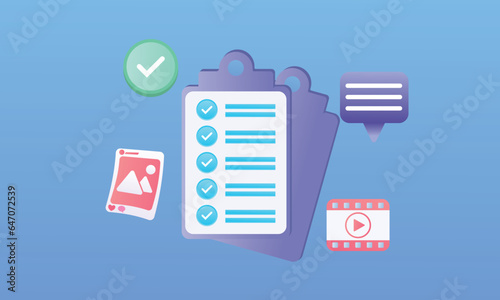 Media info with video library and photo gallery Searching for image and video files in the database.on blue background.Vector Design Illustration.