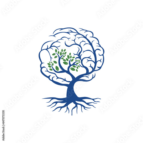 brain-shaped tree with leaves. represents brain development, intelligence. vector logo