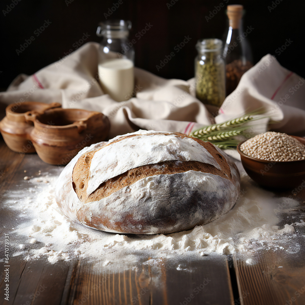 Fototapeta premium bread and flour on the table