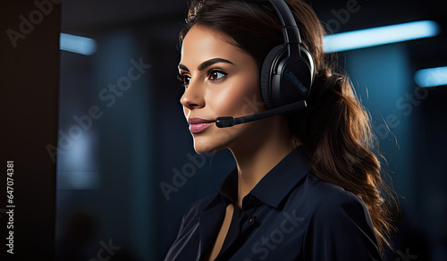 Frau mit Headset im Callcenter um Support zu leisten