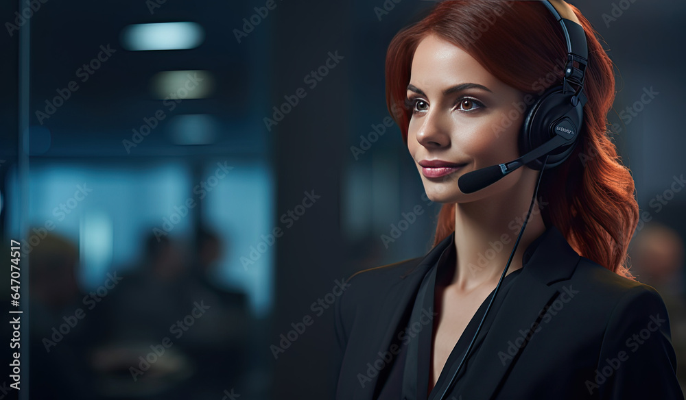 Frau mit Headset im Callcenter um Support zu leisten