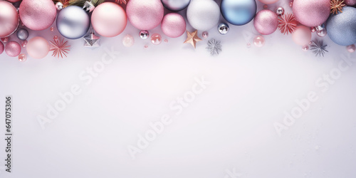 pink christmas background, flat lay style, pastel