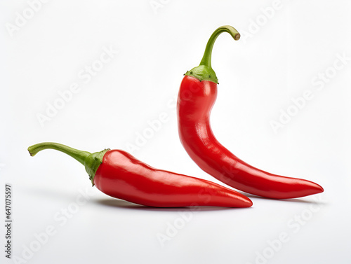 Two Vibrant Red Chili Peppers on White Background