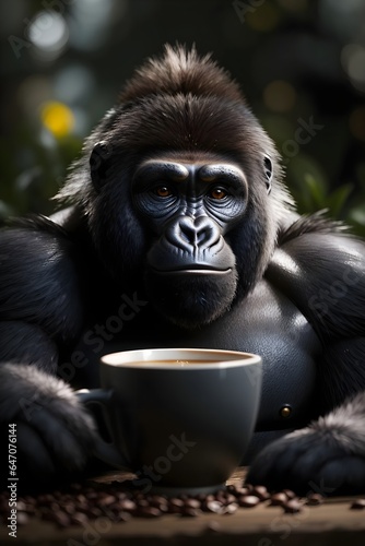 gorilla drinking coffee