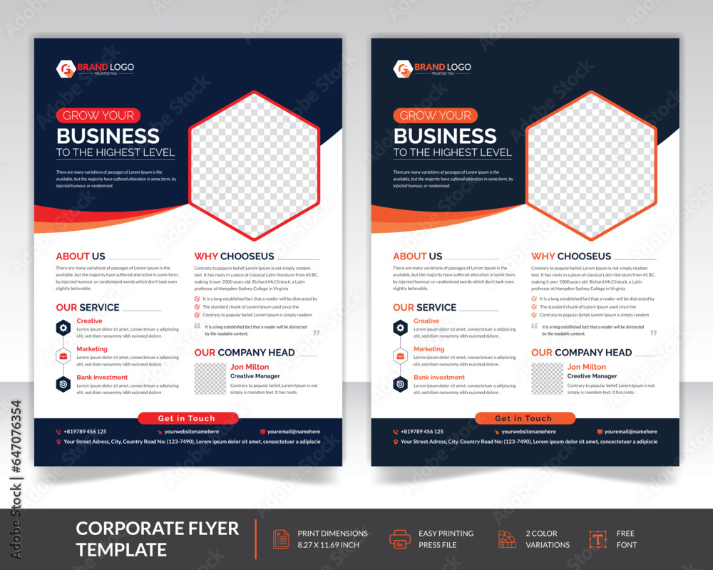 Minimalist corporate flyer template design, Creative corporate flyer template print design, two flyer design with two color variations