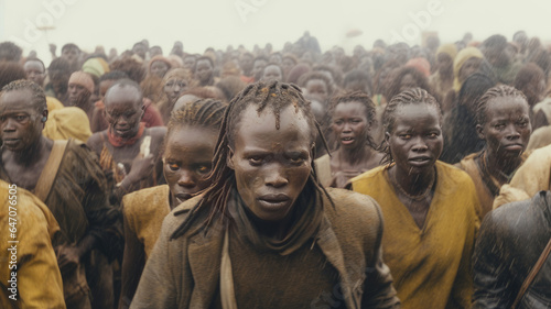 A group of Africans at a rave, running away, choosing a consort, extreme close-up, Kenya.