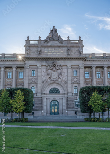 Facade of Riksdagshuset Swedish Parliament House on island Helgeandsholmen Old town Gamla Stan Stockholm Sweden