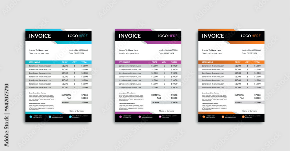 

invoice business design minimal three colors invoice design