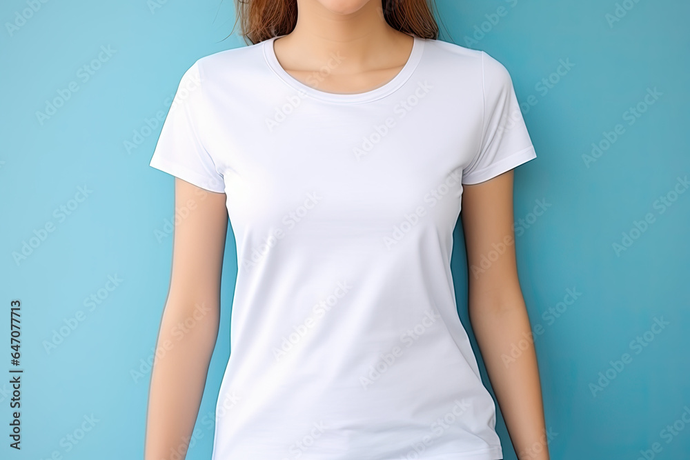 Young woman wearing white shirt mockup Young woman wearing white shirt mockup