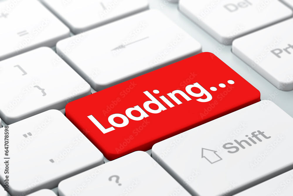 Concept of computer keyboard key with the word loading on it ready to press enter Concept of computer keyboard key with the word loading on it ready to press enter
