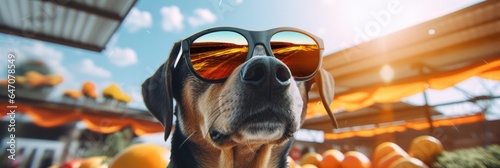 A Dog With Sunglasses Attending A Farmers Market