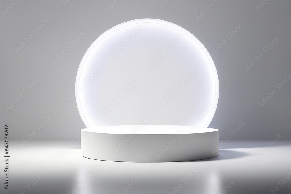 White background for product presentation, there is a circular pedestal with beautiful lights and shadows. White background for product presentation, there is a circular pedestal with beautiful lights and shadows.