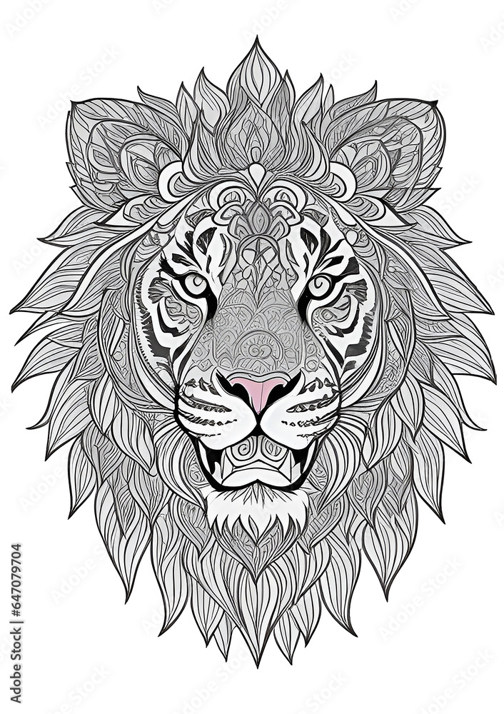 Obraz premium Lion Face Black & White PNG file format