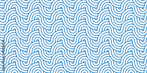 Seamless geometric ocean spiral pattern and abstract circle wave lines. blue seamless tile stripe geomatics overloping create retro square line backdrop pattern background. Overlapping Pattern.