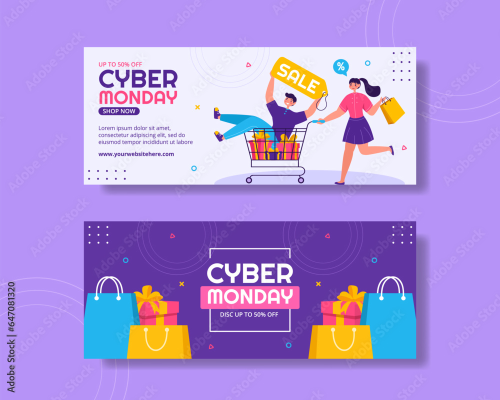 Cyber Monday Event Horizontal Banner Flat Cartoon Hand Drawn Templates Background Illustration Cyber Monday Event Horizontal Banner Flat Cartoon Hand Drawn Templates Background Illustration