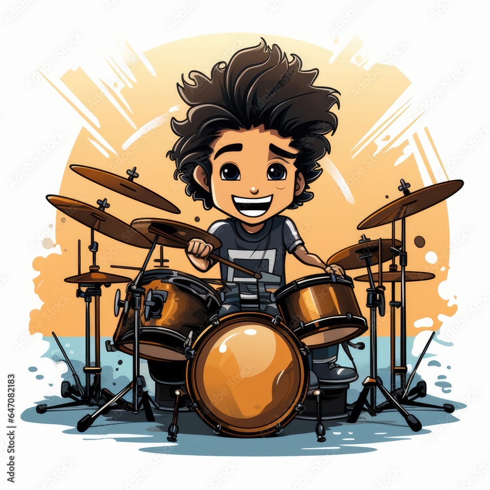 Fototapeta premium Cute Drummer with Cartoon Style isolated on a white background