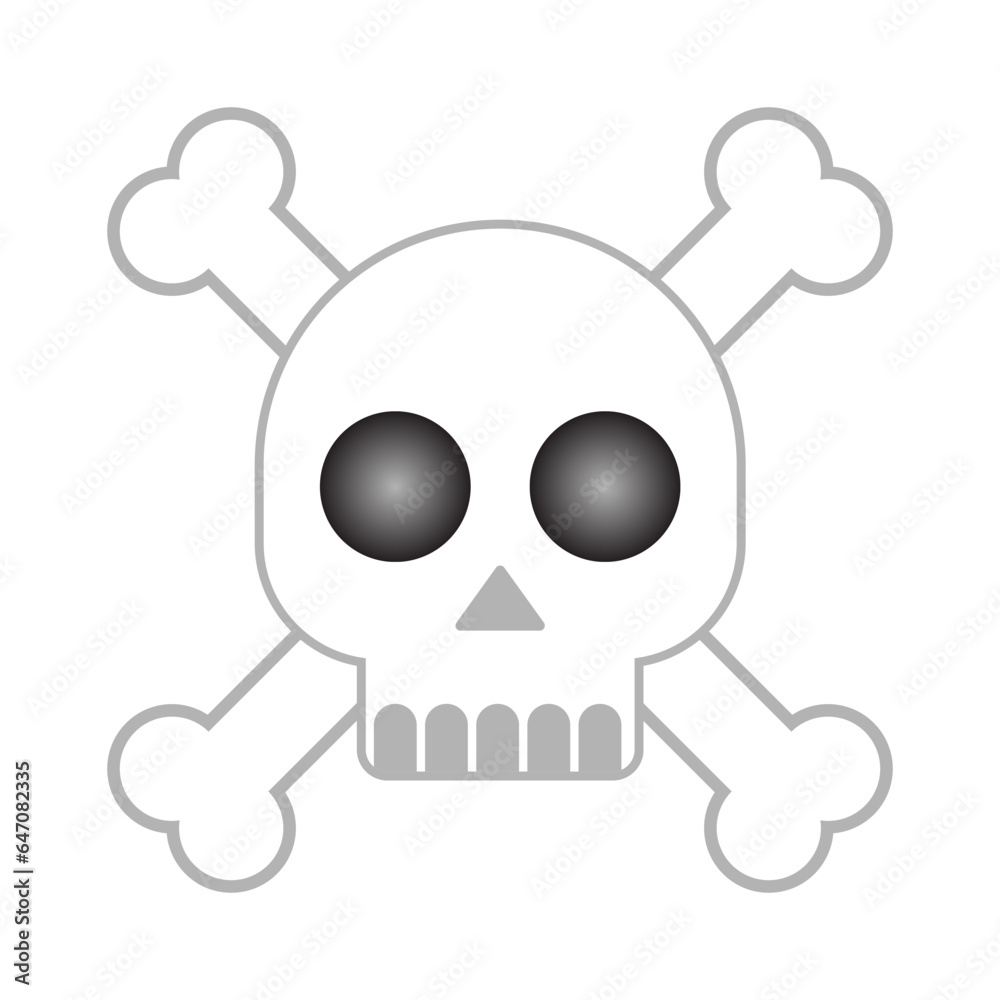 Skull icon, whitish and gray, cartoon styled human skull with large, black eye sockets. Skull icon, whitish and gray, cartoon styled human skull with large, black eye sockets.