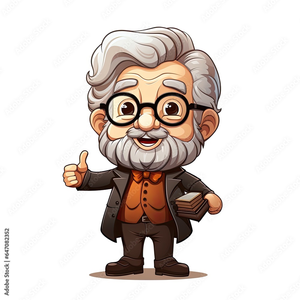 Cute Professor with Cartoon Style isolated on a white background Cute Professor with Cartoon Style isolated on a white background