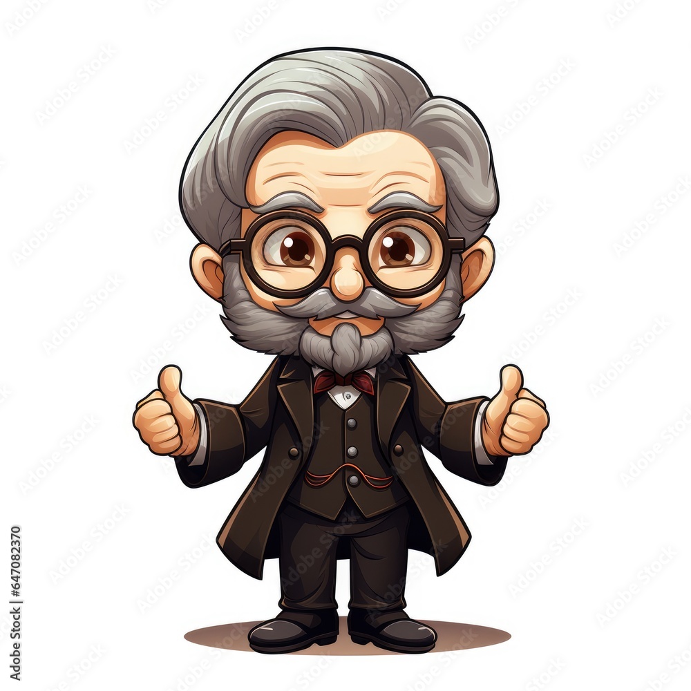 Cute Professor with Cartoon Style isolated on a white background