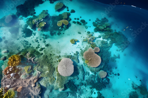 aerial view of coral reef in the sea