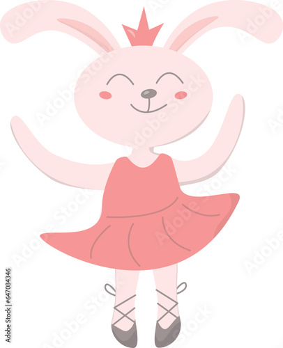 cute bunny in pink dress dancing ballet character vector illustration Free Vector