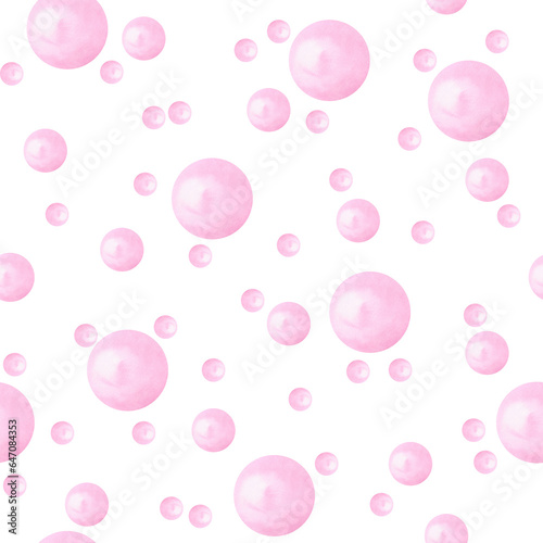 Seamless pattern in light pastel pink shades with polka dots  hand-drawn. Abstract watercolor background in circles. Template for design and decoration  wrapping paper. Pink bubbles.