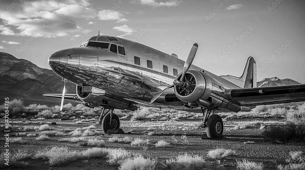 vintage airplane on the ground - obrazy, fototapety, plakaty 