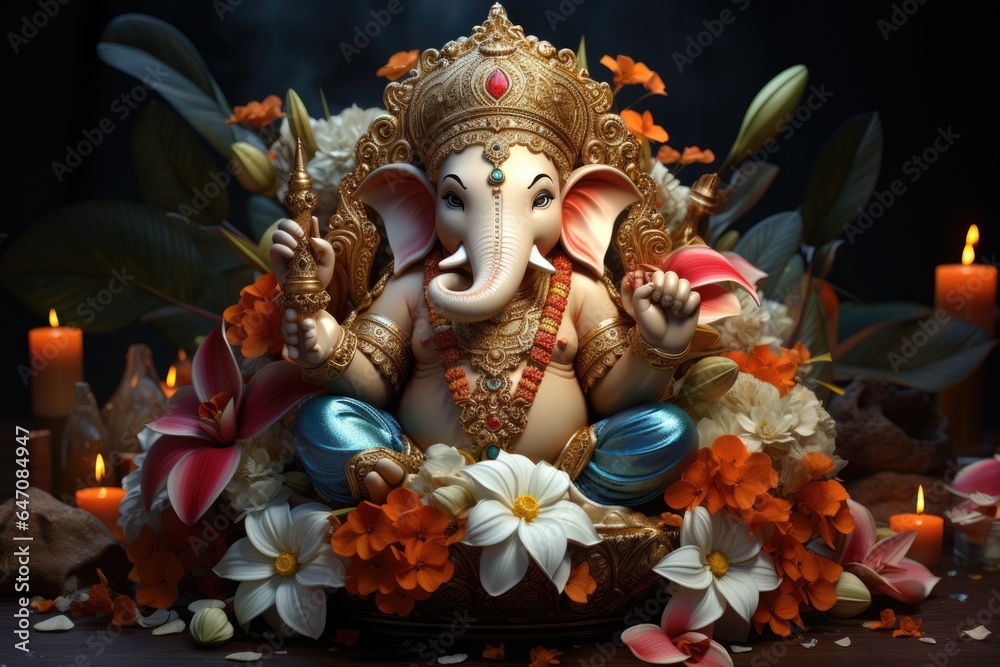 3d Ganesha on dark background for Diwali