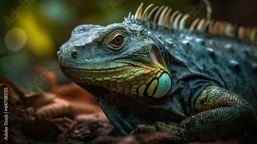 Amazing Close up photo an Iguana. Created with Generative AI Technology