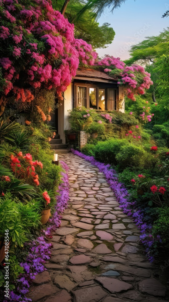 Enchanted Oasis: A Vibrant Home Garden and Pathway Retreat. Generative AI 11