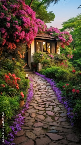 Enchanted Oasis  A Vibrant Home Garden and Pathway Retreat. Generative AI 11