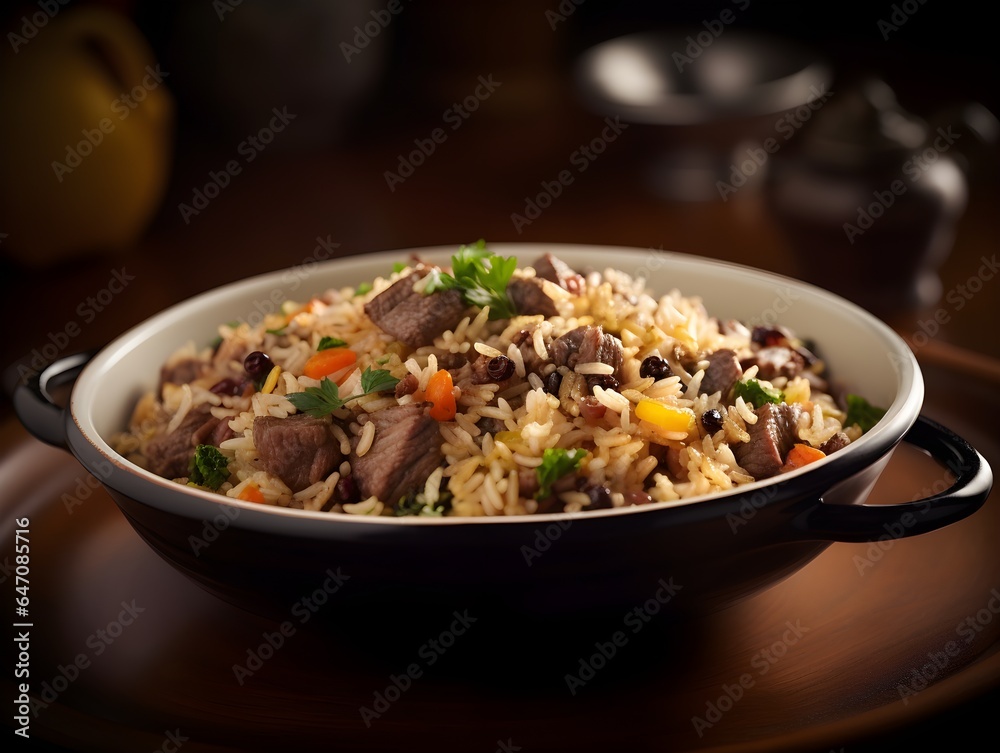 An amazing photo of Delicious Beef Fried Rice. Created with Generative AI Technology